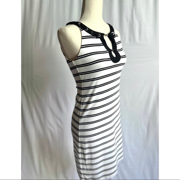 White House Black Market Sleeveless White Dress With Black Stripes - Picture 3 of 6